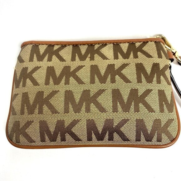 Michael Michael Kors Jet Set Wristlet Wallet Brown Canvas Leather Trim 6"x4" - Picture 5 of 15
